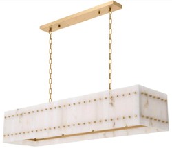 Casa Padrino lustre de luxe de luxe laiton antique / albâtre 140,5 x 39 x H. 27 cm - Lustre de salon rectangulaire en métal avec abat jour en albâtre - Qualité de luxe - Mobilier de luxe
