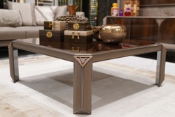 Casa Padrino tavolo da salotto di lusso marrone scuro / grigio / rame - Tavolo da soggiorno quadrato - Mobili da soggiorno - Mobili di lusso - Arredi di lusso - Arredi da soggiorno