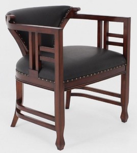 Casa Padrino fauteuil en cuir Art Nouveau de luxe noir / marron foncé - Fauteuil de salon en cuir véritable - Meuble en cuir - Meuble de salon - Meuble de luxe en style Art Nouveau