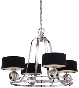 Casa Padrino lustre LED Art Déco de luxe argent / noir Ø 77,5 x H. 57,2 cm - Lustre rond en métal avec abat jour - Lustre de salon - Luminaire Art Déco - Luminaire de luxe