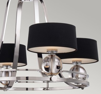 Casa Padrino Luxus Art Deco LED Kronleuchter Silber / Schwarz Ø 77,5 x H. 57,2 cm - Runder Metall Kronleuchter mit Lampenschirmen - Wohnzimmer Kronleuchter - Art Deco Leuchten - Luxus Leuchten
