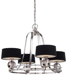 Casa Padrino lustre LED Art Déco de luxe argent / noir Ø 77,5 x H. 57,2 cm - Lustre rond en métal avec abat jour - Lustre de salon - Luminaire Art Déco - Luminaire de luxe