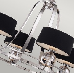 Casa Padrino lustre LED Art Déco de luxe argent / noir Ø 77,5 x H. 57,2 cm - Lustre rond en métal avec abat jour - Lustre de salon - Luminaire Art Déco - Luminaire de luxe
