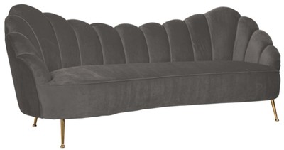 Casa Padrino canapé luxe velours gris / or 230 x 94 x H. 90 cm - Canapé de salon avec tissu velours fin - Meuble de salon - Meuble de luxe - Ameublement de salon - Ameublement de luxe