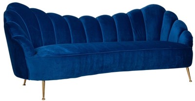 Casa Padrino canapé luxe velours bleu / or 230 x 94 x H. 90 cm - Canapé de salon avec tissu velours fin - Meuble de salon - Meuble de luxe - Ameublement de salon - Ameublement de luxe