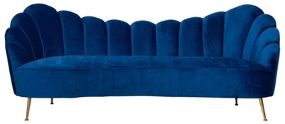Casa Padrino Luxus Samt Sofa Blau / Gold 230 x 94 x H. 90 cm - Wohnzimmer Sofa mit edlem Samtstoff - Wohnzimmer Möbel - Luxus Möbel - Wohnzimmer Einrichtung - Luxus Einrichtung