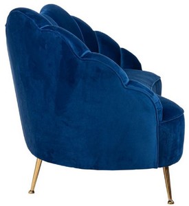 Casa Padrino Luxus Samt Sofa Blau / Gold 230 x 94 x H. 90 cm - Wohnzimmer Sofa mit edlem Samtstoff - Wohnzimmer Möbel - Luxus Möbel - Wohnzimmer Einrichtung - Luxus Einrichtung