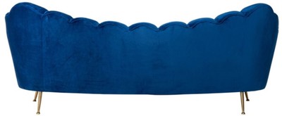 Casa Padrino Luxus Samt Sofa Blau / Gold 230 x 94 x H. 90 cm - Wohnzimmer Sofa mit edlem Samtstoff - Wohnzimmer Möbel - Luxus Möbel - Wohnzimmer Einrichtung - Luxus Einrichtung