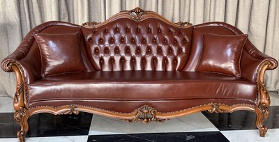 Casa Padrino luxury baroque leather sofa dark brown / brown - Living room genuine leather sofa with decorative pillows - Luxury living room furniture in baroque style - Baroque leather furniture