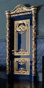Casa Padrino porte d'appartement baroque de luxe bleu royal / or - Magnifique porte en bois massif avec cadre - Meuble de luxe de style baroque - Meuble baroque - Meuble d'hôtel - Ameublement baroque