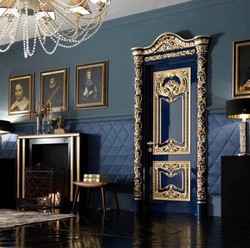Casa Padrino puerta de apartamento barroco de lujo azul real / oro - Magnífica puerta de madera maciza con marco - Muebles de lujo en estilo barroco - Muebles barrocos - Muebles de hotel