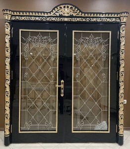 Casa Padrino porte d'appartement double baroque de luxe noir / or - Magnifique porte bois massif avec cadre - Meuble de luxe de style baroque - Meuble baroque - Meuble d'hôtel - Ameublement baroque