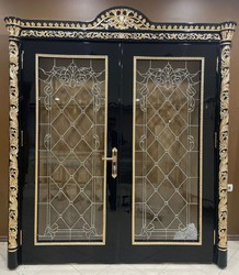 Casa Padrino luxury baroque double apartment door black / gold - Magnificent solid wood door with frame - Luxury furniture in baroque style - Baroque furniture - Hotel furniture