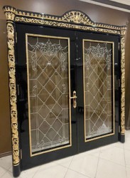 Casa Padrino luxury baroque double apartment door black / gold - Magnificent solid wood door with frame - Luxury furniture in baroque style - Baroque furniture - Hotel furniture