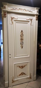 Casa Padrino porte d'appartement baroque de luxe blanc / or - Magnifique porte en bois massif avec cadre - Meuble de luxe de style baroque - Meuble d'hôtel - Meuble baroque - Ameublement baroque