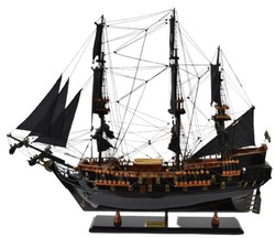 Casa Padrino luxury pirate ship Black Pearl black / brown 87 x 27 x H. 73 cm - Handmade decorative ship - Wooden ship - Sailing ship - Warship - Model ship - Living room decoration
