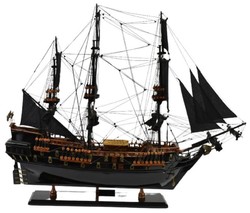 Casa Padrino luxury pirate ship Black Pearl black / brown 87 x 27 x H. 73 cm - Handmade decorative ship - Wooden ship - Sailing ship - Warship - Model ship - Living room decoration