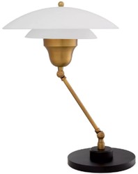 Casa Padrino lampe de table de luxe laiton antique / noir / blanc Ø 42 x H. 55 cm - Lampe de bureau orientable avec abat-jour rond en verre - Luminaire de luxe - Mobilier de luxe - Intérieur de luxe