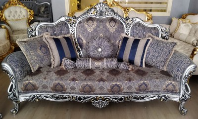 Casa Padrino luxury baroque sofa multicolored / silver / black / gold - Magnificent living room sofa with rhinestones - Baroque style living room furniture - Luxury furniture in baroque style