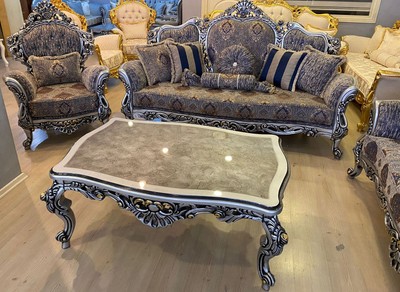 Casa Padrino set da soggiorno barocco di lusso multicolore / argento / nero / oro - 2 Divani Barocchi e 2 Poltrone Barocche e 1 Tavolo da Salotto Barocco - Mobili di lusso in stile barocco