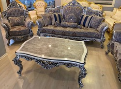Casa Padrino ensemble de salon baroque de luxe multicolore / argent / noir / or - 2 Canapés Baroques & 2 Fauteuils Baroques & 1 Table Basse Baroque - Meubles de luxe style baroque - Mobilier baroque