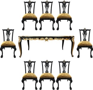 Pompöös by Casa Padrino Conjunto de Comedor Barroco de Lujo Corona Oro / Negro - Pompöös Mesa de Comedor Barroco con Tapa de Vidrio y 8 Sillas diseñadas por Harald Glööckler - Muebles barroco Pompöös by Casa Padrino Conjunto de Comedor Barroco de Lujo Corona Oro / Negro - Pompöös Mesa de Comedor Barroco con Tapa de Vidrio y 8 Sillas diseñadas por Harald Glööckler - Muebles barroco