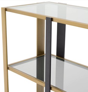 Casa Padrino Luxus Regalschrank Messing / Schwarz / Grau 178 x 44 x H. 89,5 cm - Rechteckiger Wohnzimmer Schrank - Büro Schrank - Wohnzimmer Möbel - Büro Möbel - Luxus Möbel