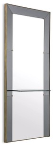 Casa Padrino espejo de pared de lujo gris / latón antiguo 100 x A. 217 cm - Espejo de armario rectangular con estante de vidrio - Espejo de baño - Mueble de guardarropa - Muebles de lujo