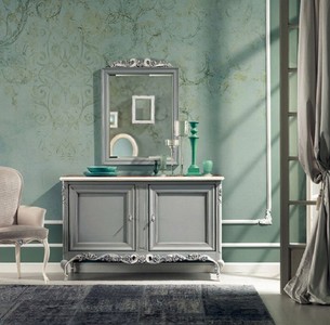Casa Padrino Luxus Barock Sideboard Grau / Braun / Creme - Handgefertigter Massivholz Schrank mit 2 Türen - Luxus Möbel Möbel im Barockstil - Barock Möbel - Luxus Qualität - Made in Italy