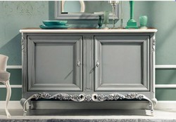 Casa Padrino buffet baroque de luxe gris / marron / crème - Armoire fait main en bois massif avec 2 portes - Meuble de luxe de style baroque - Meuble baroque - Qualité de luxe - Fabriqué en Italie