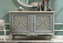 Casa Padrino credenza barocco di lusso grigio / marrone / crema - Armadio fatto a mano in legno massello con 2 ante - Mobili barocchi - Mobili di lusso in stile barocco - Fatto in Italia