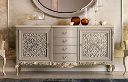 Casa Padrino aparador barroco de lujo gris / marrón / crema / oro - Armario de madera maciza hecho a mano - Muebles de lujo en estilo barroco - Muebles barrocos - Hecho en Italia