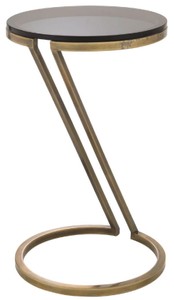 Casa Padrino Luxus Beistelltisch Vintage Messing / Grau Ø 36 x H. 60 cm - Edelstahl Tisch mit Glasplatte - Wohnzimmer Möbel - Luxus Möbel - Luxus Einrichtung - Luxus Interior