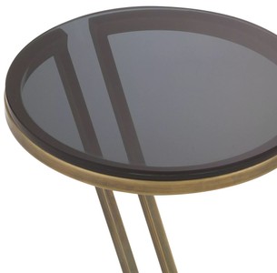Casa Padrino Luxus Beistelltisch Vintage Messing / Grau Ø 36 x H. 60 cm - Edelstahl Tisch mit Glasplatte - Wohnzimmer Möbel - Luxus Möbel - Luxus Einrichtung - Luxus Interior