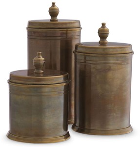 Casa Padrino conjunto de 3 tarros de galletas de lujo de latón vintage - Tarros de almacenamiento redondos de latón con tapas - Accesorios de comedor de lujo - Accesorios de hotel y restaurante
