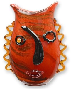 Casa Padrino designer vase face red / orange / black 24.6 x 13.1 x H. 31.5 cm - Decorative glass vase - Abstract flower vase - Decorative accessories - Abstract decorative vases