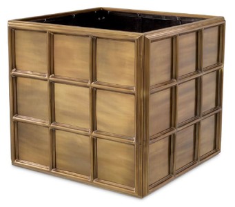 Casa Padrino Luxus Blumentopf Vintage Messing 67,5 x 67,5 x H. 61 cm - Quadratischer Edelstahl Pflanzentopf - Wohnzimmer Deko - Büro Deko - Deko Accessoires - Luxus Deko - Luxus Qualität