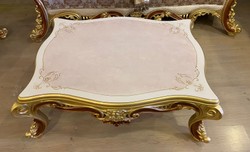 Casa Padrino table basse baroque de luxe blanc / beige / or / marron - Magnifique table de salon style baroque - Meuble de salon de style baroque - Meuble baroque - Ameublement de salon baroque
