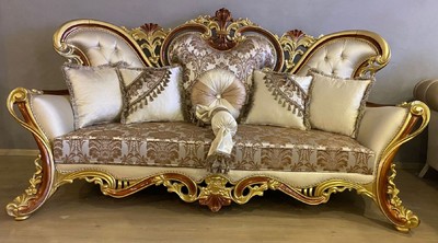 Casa Padrino luxury baroque sofa cream / silver / brown / gold / brown - Magnificent living room sofa - Baroque style living room furniture - Luxury furniture in baroque style - Baroque furniture