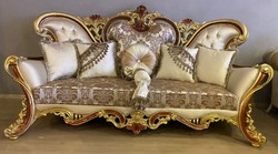 Casa Padrino sofá barroco de lujo crema / plata / marrón / oro / marrón - Magnífico sofá de salón - Muebles de salón de estilo barroco - Muebles de lujo en estilo barroco - Muebles barrocos