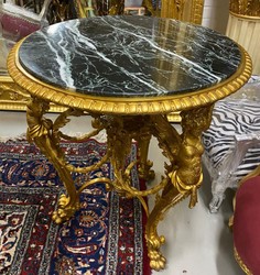 Runder Luxus Barock Bronze Beistelltisch mit Marmorplatte Gold Schwarz Round Luxury Baroque Bronze Side Table with Marble Top Gold Black