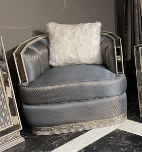 Luxus Art Deco Wohnzimmer Sessel Hellblau Silber Creme Luxury Art Deco Living Room Armchair Light Blue Silver Cream