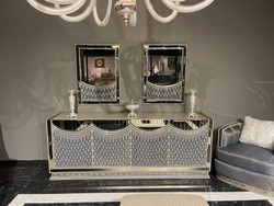 Casa Padrino buffet en bois massif Art Déco de luxe crème / or - Armoire en bois massif avec 4 portes - Meuble Art Déco - Meuble de luxe - Ameublement de luxe - Qualité de luxe