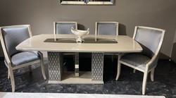 Casa Padrino ensemble de salle à manger Art Déco de luxe bleu clair / crème / or - 1 Table à Manger Art Déco & 6 Chaises à Manger Art Déco - Meubles de salle à manger - Meubles Art Déco de luxe