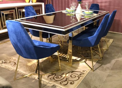Casa Padrino Luxus Esstisch Weiß / Gold 208 x 101 x H. 80 cm - Rechteckiger Küchentisch mit Glasplatte - Esszimmer Möbel - Küchen Möbel - Luxus Möbel - Luxus Einrichtung - Möbel Luxus