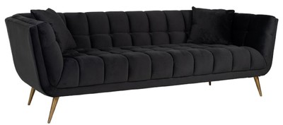 Casa Padrino Luxus Samt Sofa Anthrazit / Gold 230 x 91 x H. 75 cm - Wohnzimmer Sofa - Wohnzimmer Möbel - Luxus Möbel - Wohnzimmer Einrichtung - Luxus Einrichtung - Luxus Qualität