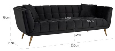Casa Padrino Luxus Samt Sofa Anthrazit / Gold 230 x 91 x H. 75 cm - Wohnzimmer Sofa - Wohnzimmer Möbel - Luxus Möbel - Wohnzimmer Einrichtung - Luxus Einrichtung - Luxus Qualität