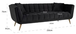 Casa Padrino luxury velvet sofa anthracite / gold 230 x 91 x H. 75 cm - Living room sofa - Living room furniture - Luxury furniture - Living room furnishings - Luxury furnishings - Furniture luxury