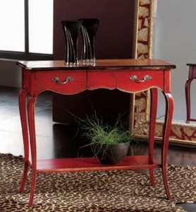 Casa Padrino consola barroca de lujo rojo antiguo / marrón / plata - Mesa consola hecha a mano con 2 cajones - Muebles de salón de lujo en estilo barroco - Muebles barrocos - Hecho en Italia