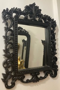 Casa Padrino espejo barroco negro - Magnífico espejo de pared con decoraciones elegantes - Espejo de guardarropa barroco - Espejo de pared de estilo barroco - Muebles barrocos - Noble y Magnífico